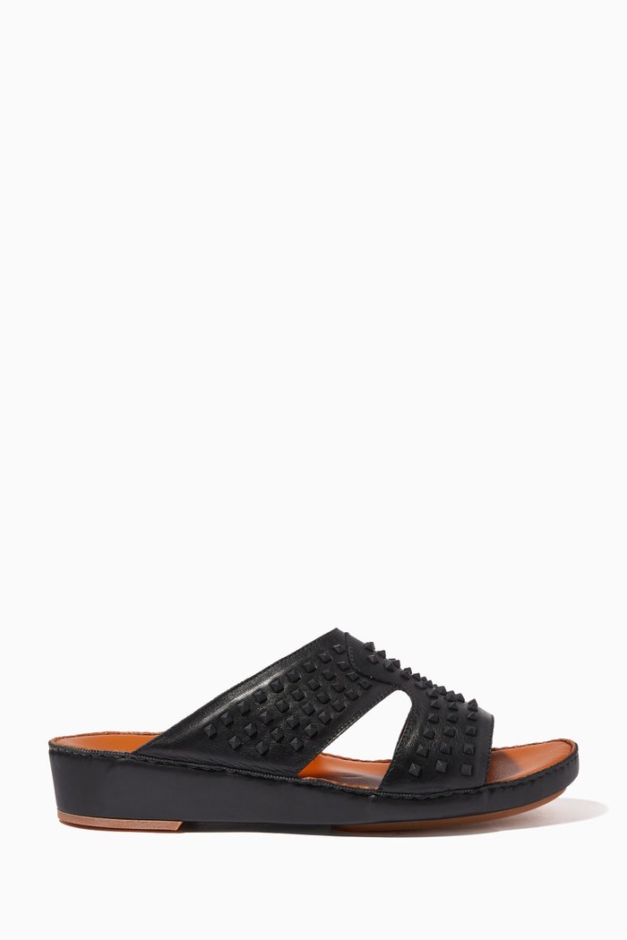

Peninsula Sandals in Studded Softcalf, Black