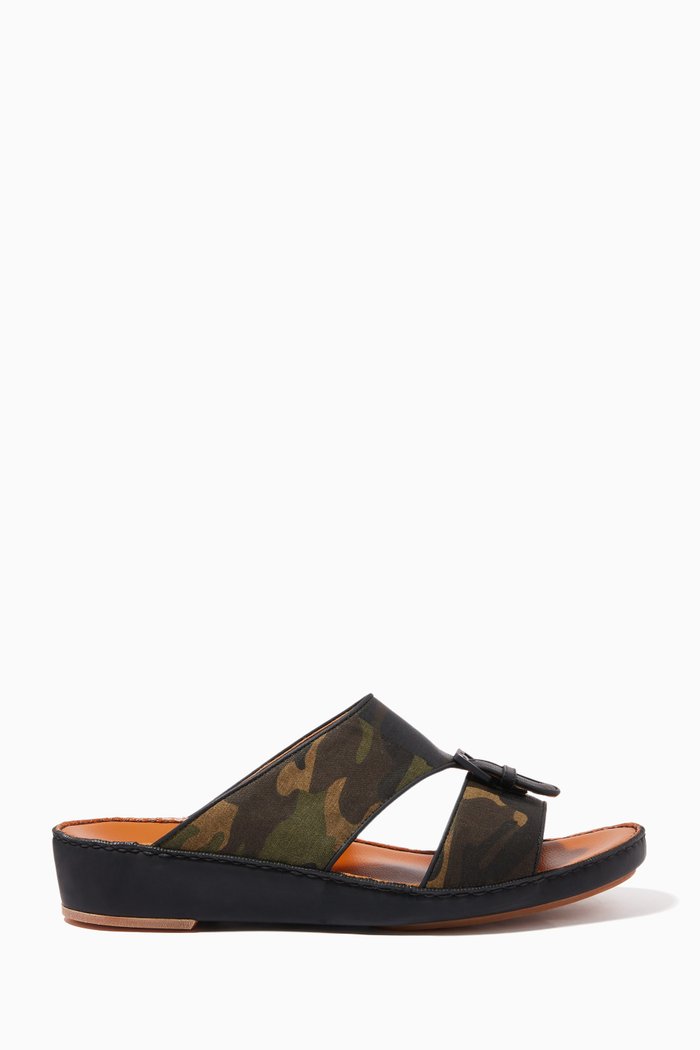 Cinghia Sandals in Camo Fabric, Green
