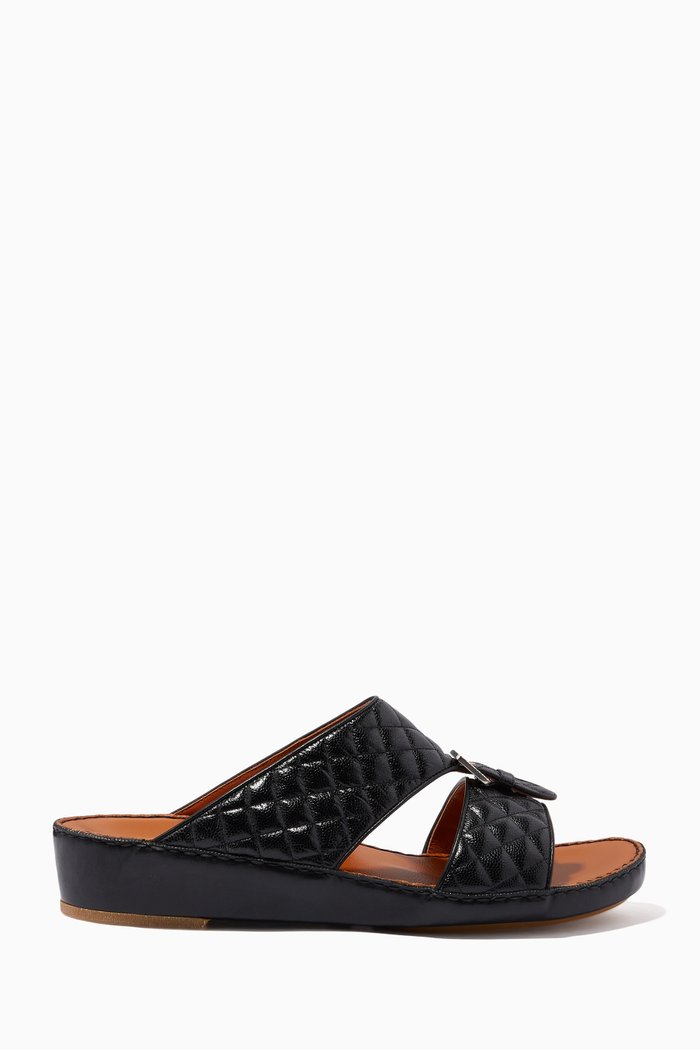 Cinghia Sandals in Matelassé Goatskin Leather, Black