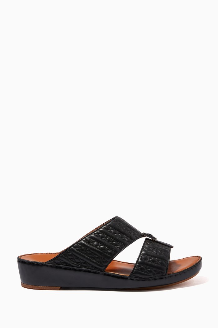 

Quadratura Sandals in Matelassé Lambskin Leather, Black