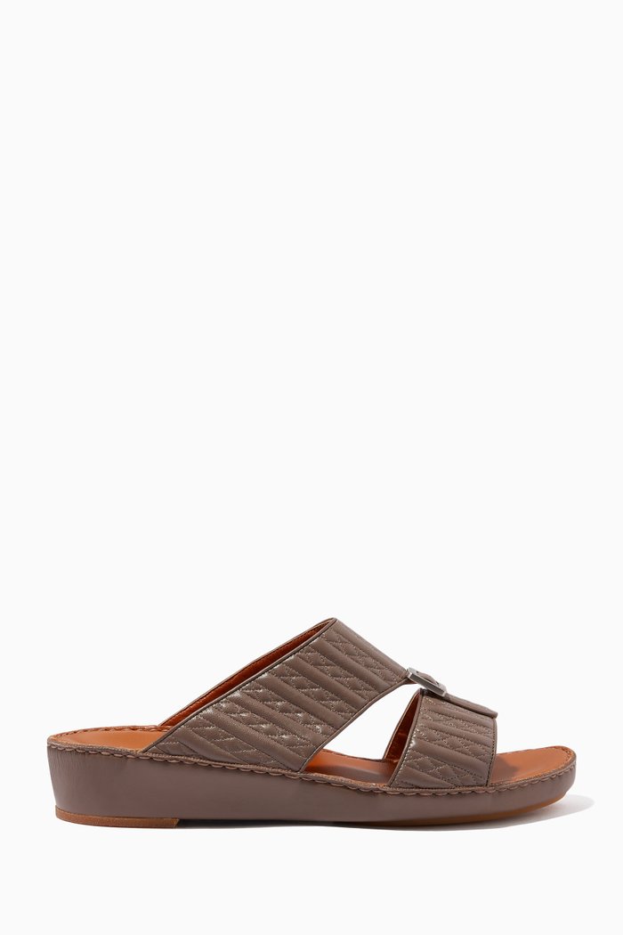 

Quadratura Sandals in Matelassé Lambskin Leather, Brown