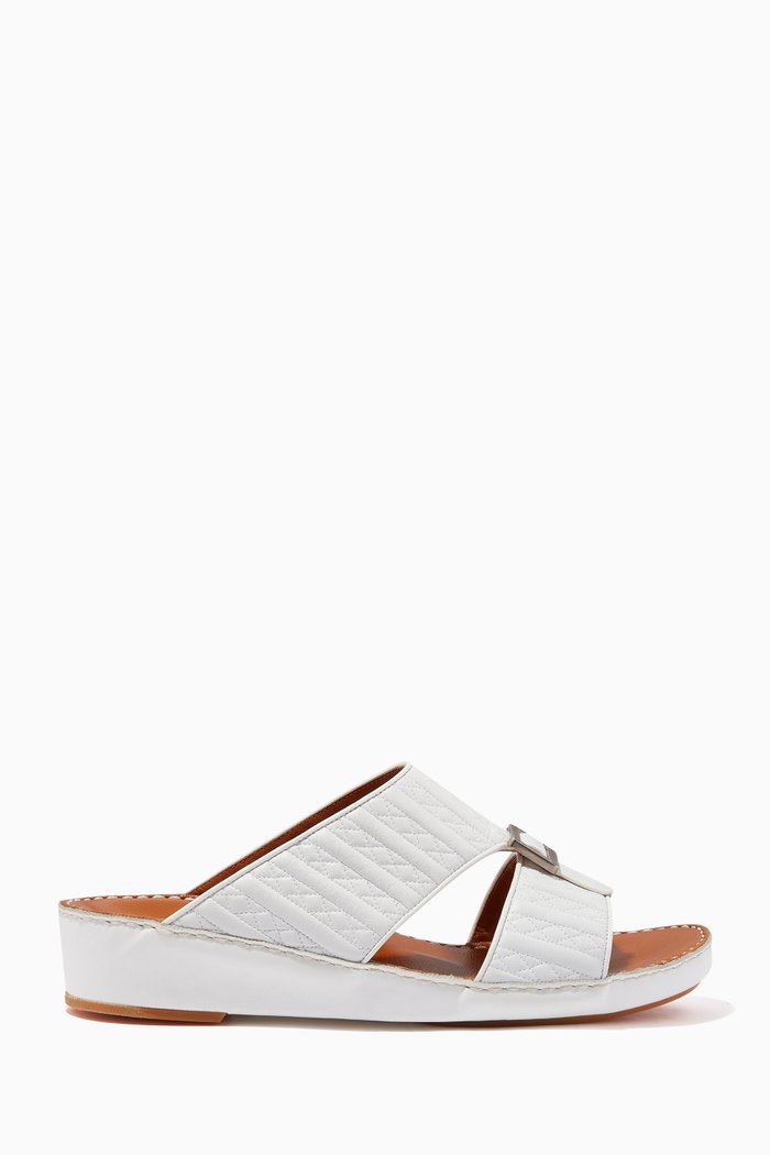 

Quadratura Sandals in Matelassé Lambskin Leather, White
