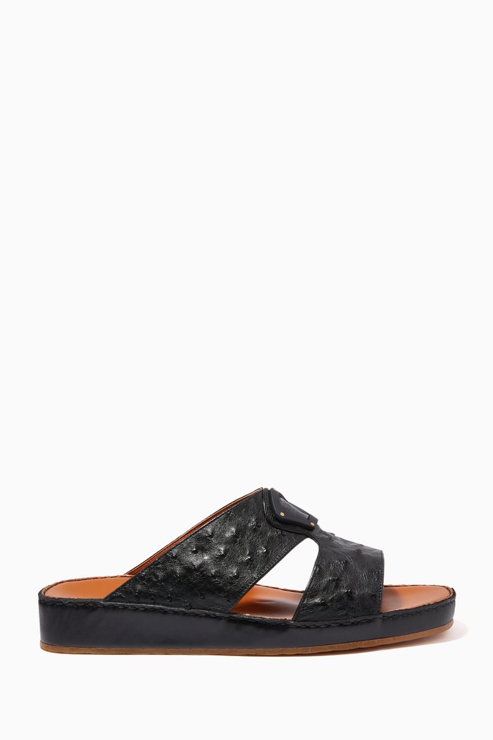 

Inclinato Peninsula Sandals in Ostrich Leather, Black