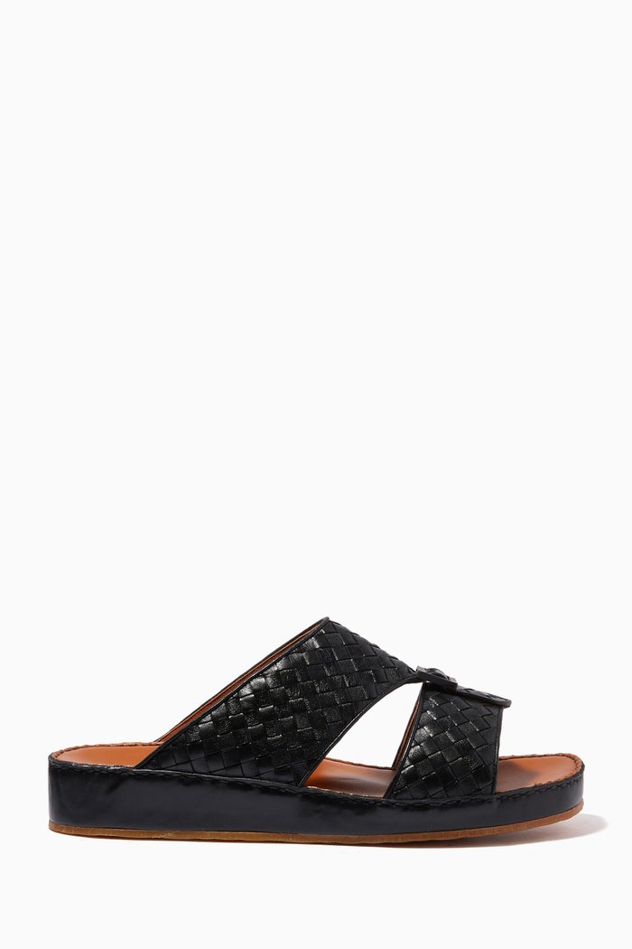 

Inclinato Quadratura Treece Sandals in Softcalf, Black