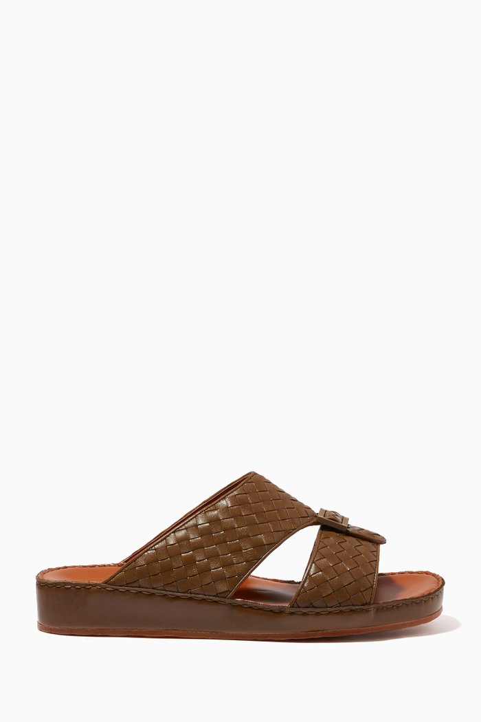 

Inclinato Quadratura Treece Sandals in Softcalf, Green