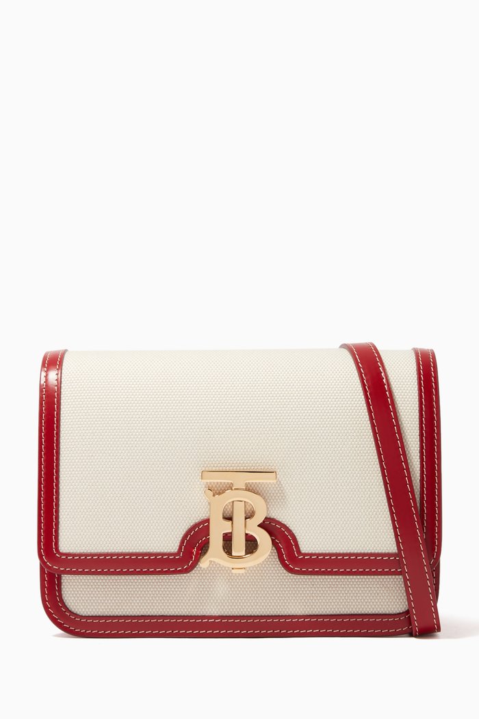 Small TB Bag in Canvas & Leather, White