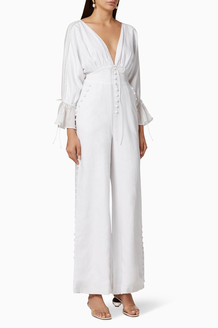 Polly Linen Ramie Jumpsuit, White