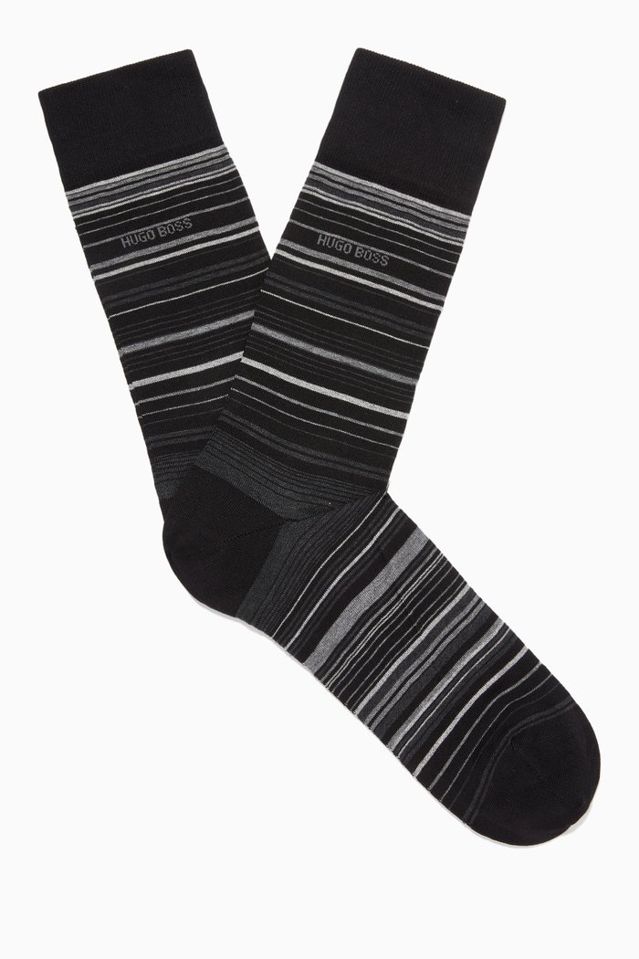 

RS Striped Socks in Mercerised Cotton Blend, Black