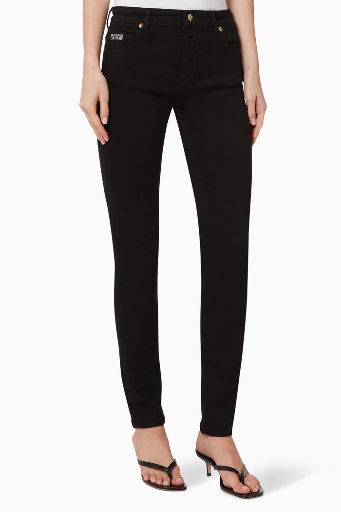 Logo Patch Skinny-Fit Jeans, Black