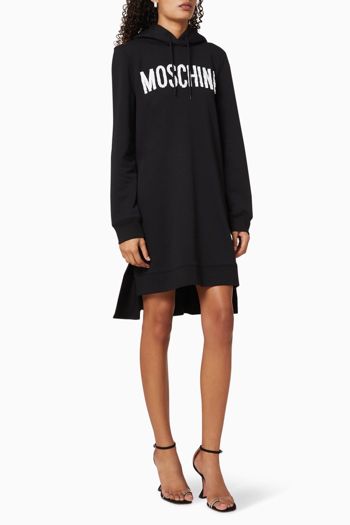 

Embroidered Logo Hooded Sweatshirt Dress, Black