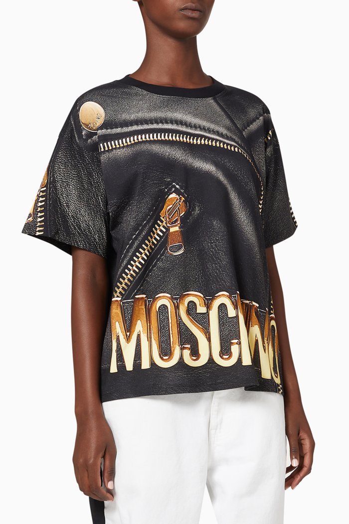 

Oversized Macro Biker Cotton T-Shirt, Black