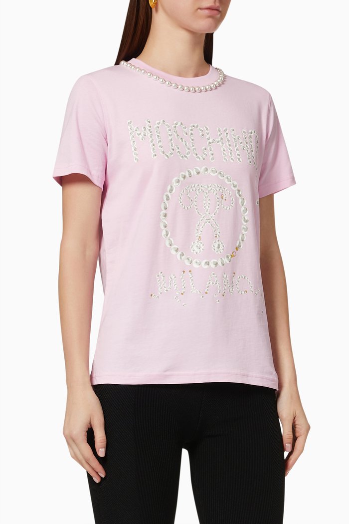 

Pearl Embellishments Logo T-shirt in Cotton, Pink