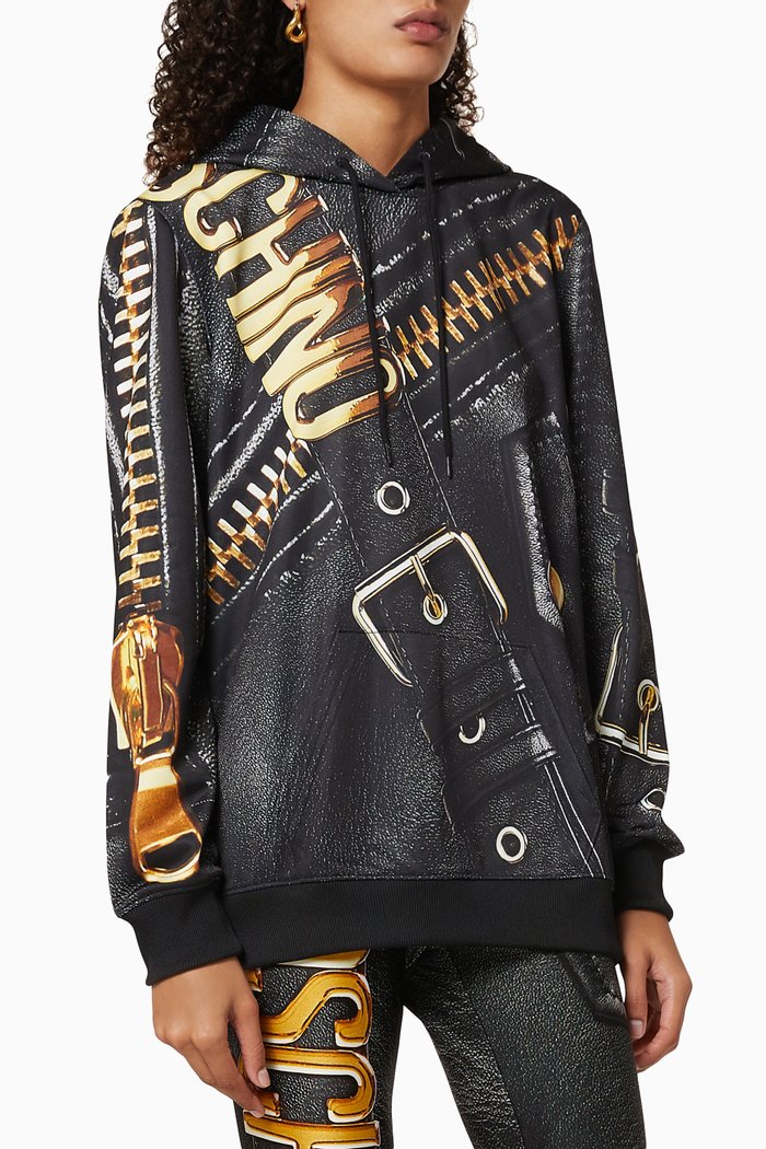 

Macro Biker Cotton Hooded Sweatshirt, Black