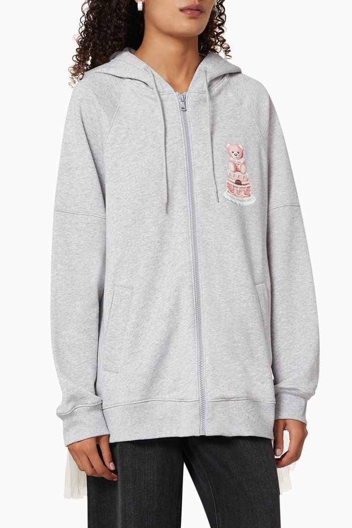 

Cake Teddy Bear Cotton Hoodie, Grey