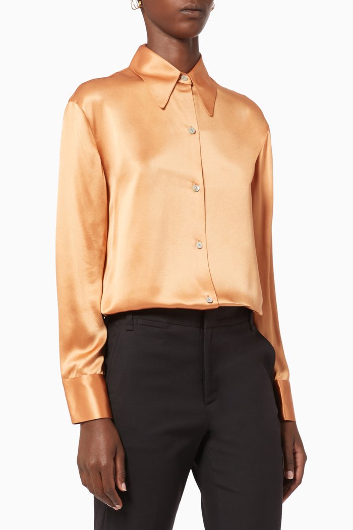 

Silk Shaped Collar Shirt, Orange