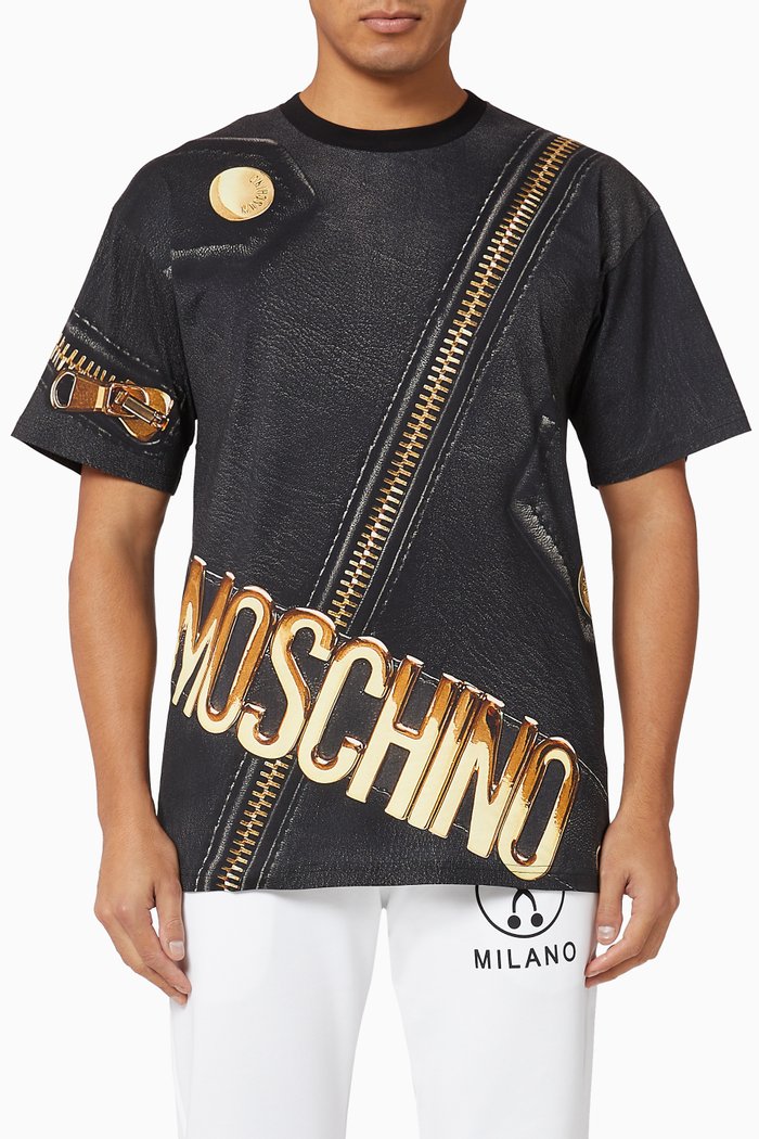 

Oversized Biker Logo Cotton T-Shirt, Black