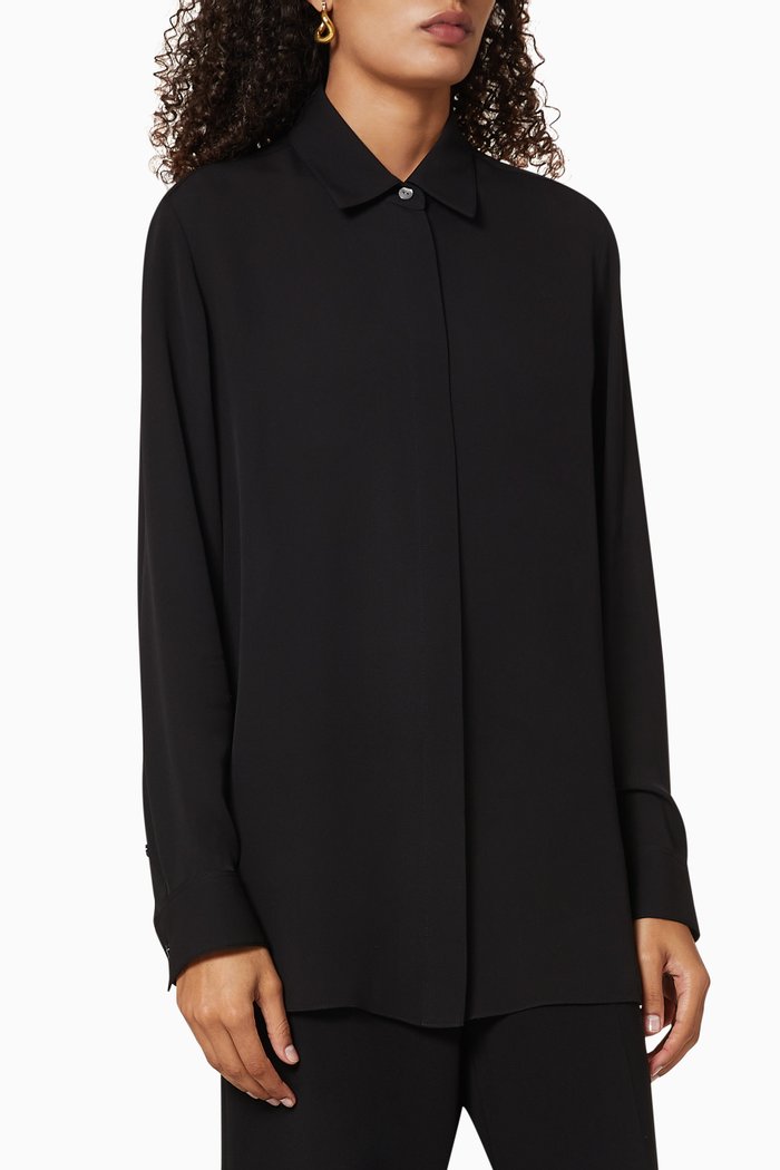 

Oversized Silk Georgette Shirt, Black