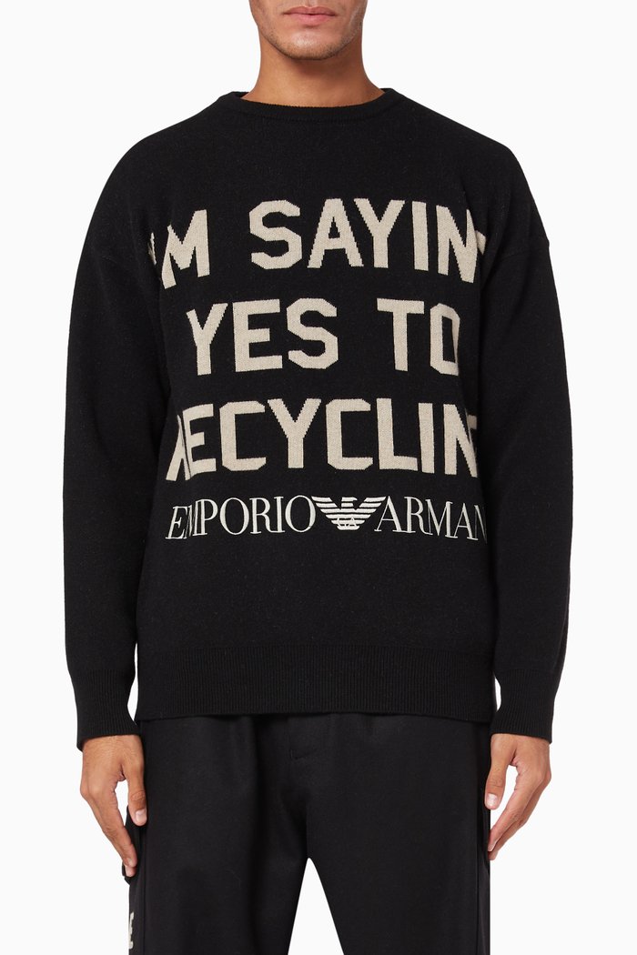 

Sustainable R-EA Jacquard Logo Knit Sweater, Black