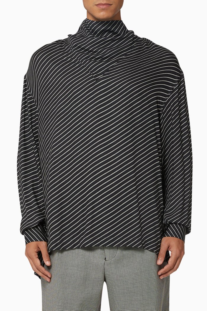 

Striped Viscose Shirt, Black