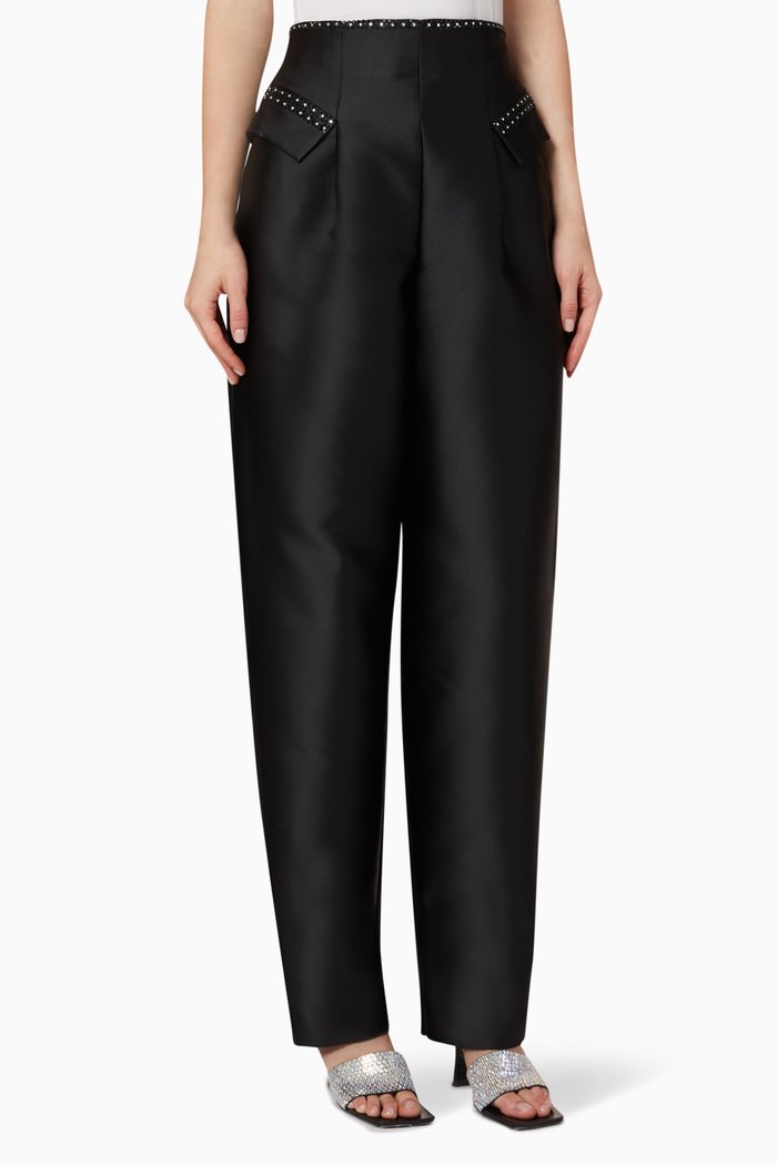 

Rhinestone Embellished Duchesse Satin Culottes, Black