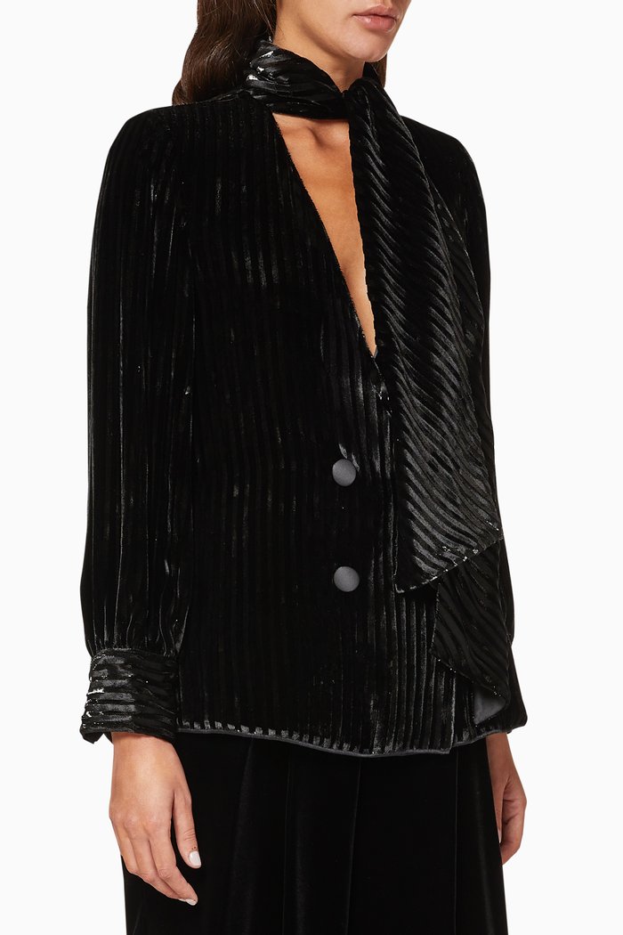 

Striped Lurex Velvet Blazer, Black