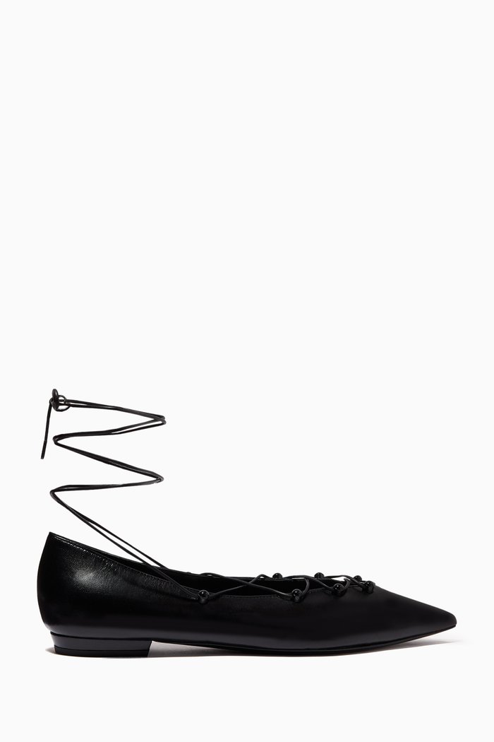 

Lace-Up Flats in Leather, Black