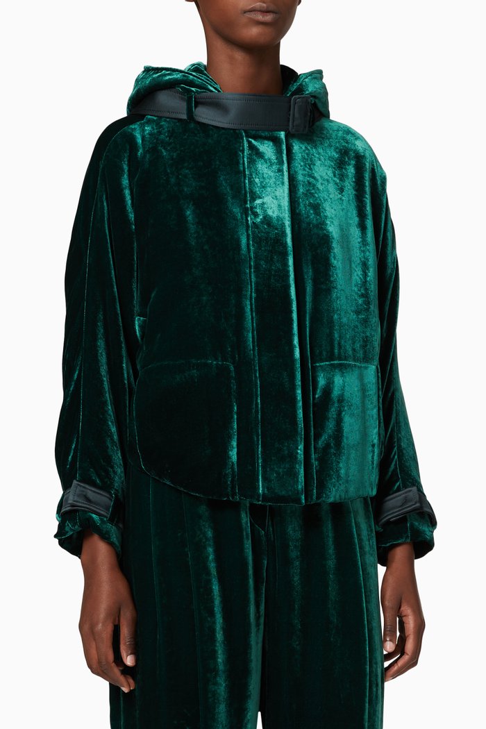 

Velvet Belt-Hood Jacket, Green