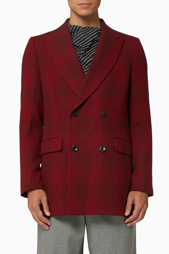 

Prince of Wales Virgin Wool Blazer Jacket, Red