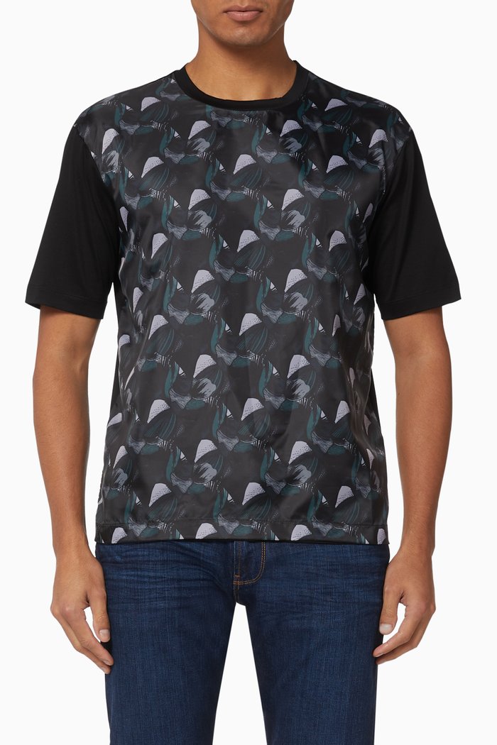 

Floral Print Mercerised Jersey T-Shirt, Black