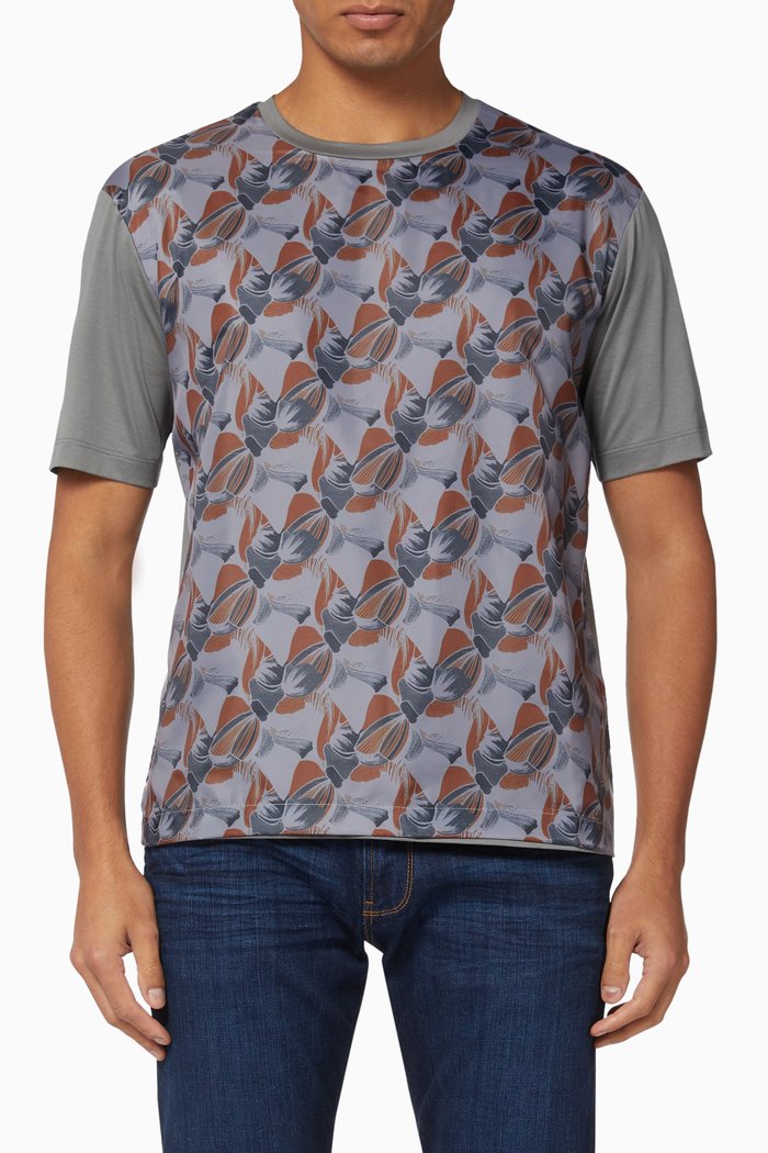 

Floral Print Mercerised Jersey T-Shirt, Grey