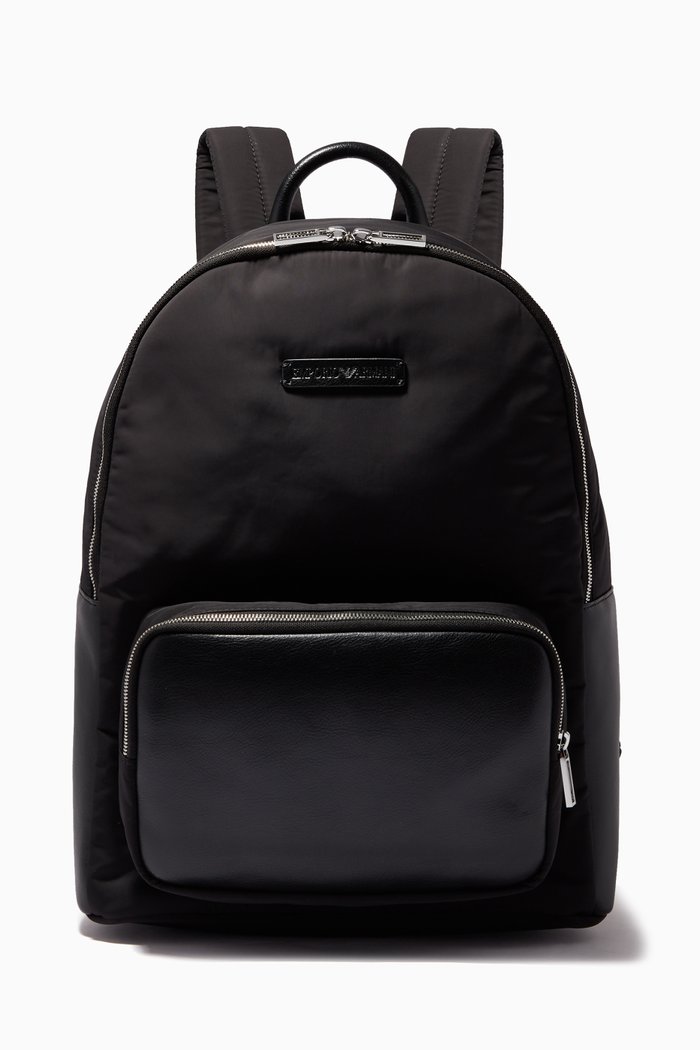 

Backpack in Nylon & Leather, Black