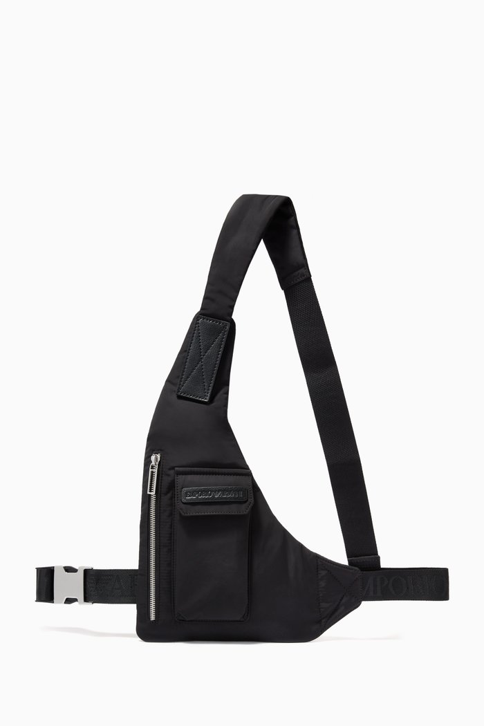 

EA Text Crossbody Beltbag in Nylon, Black