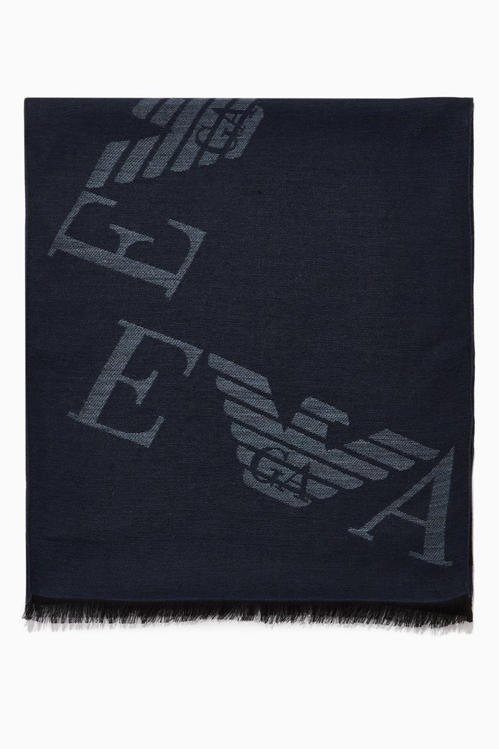 

EA Macro Eagle Scarf in Modal-Wool Blend, Blue
