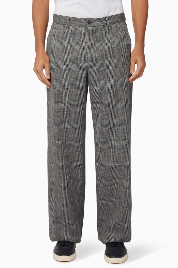 

Cheviot Check Wool Straight Pants, Grey