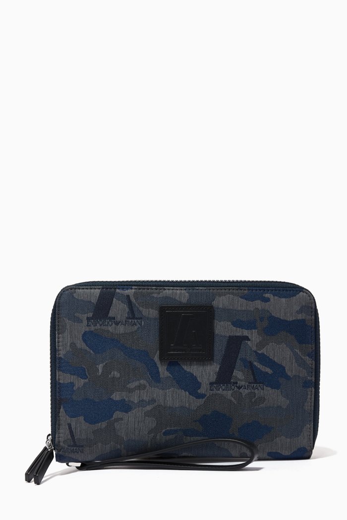 

Zip-Around Organiser in Camo Jacquard, Blue