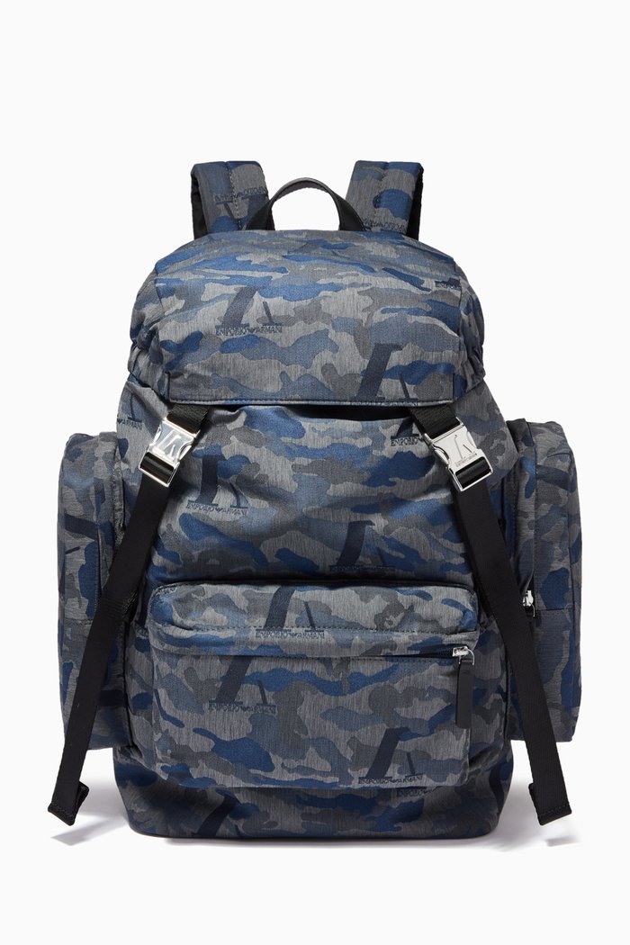 

Camo Jacquard Backpack in Nylon, Blue