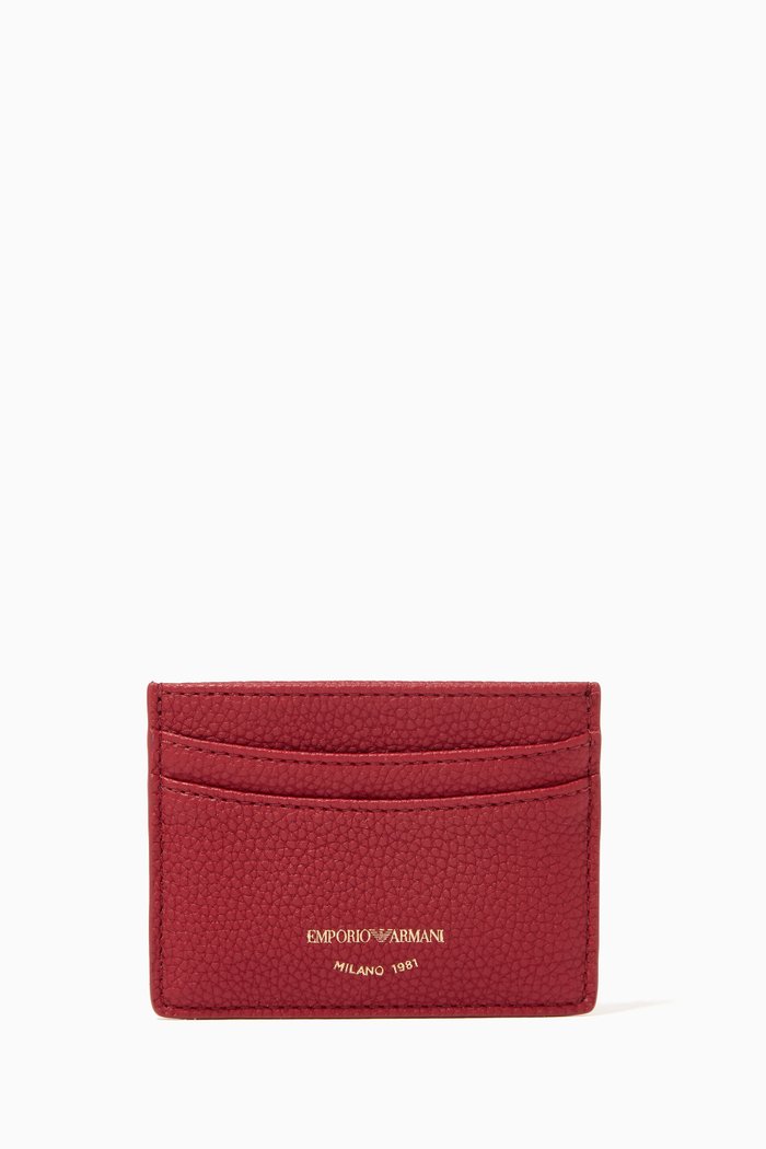 

EA Embossed Card Holder in Leather, Red