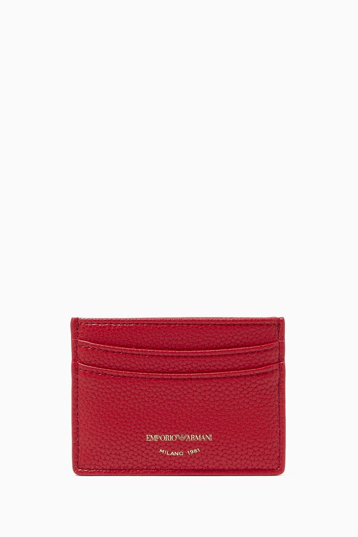EA Embossed Card Holder in Leather, Red
