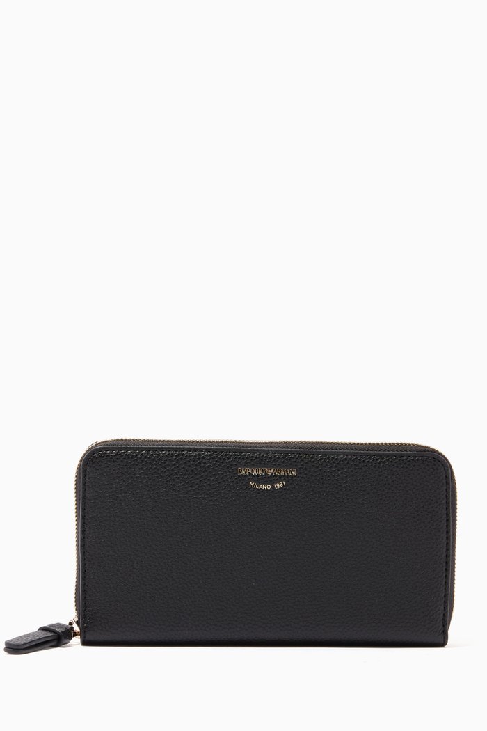 

Zip Around Grained Leather Wallet, Black