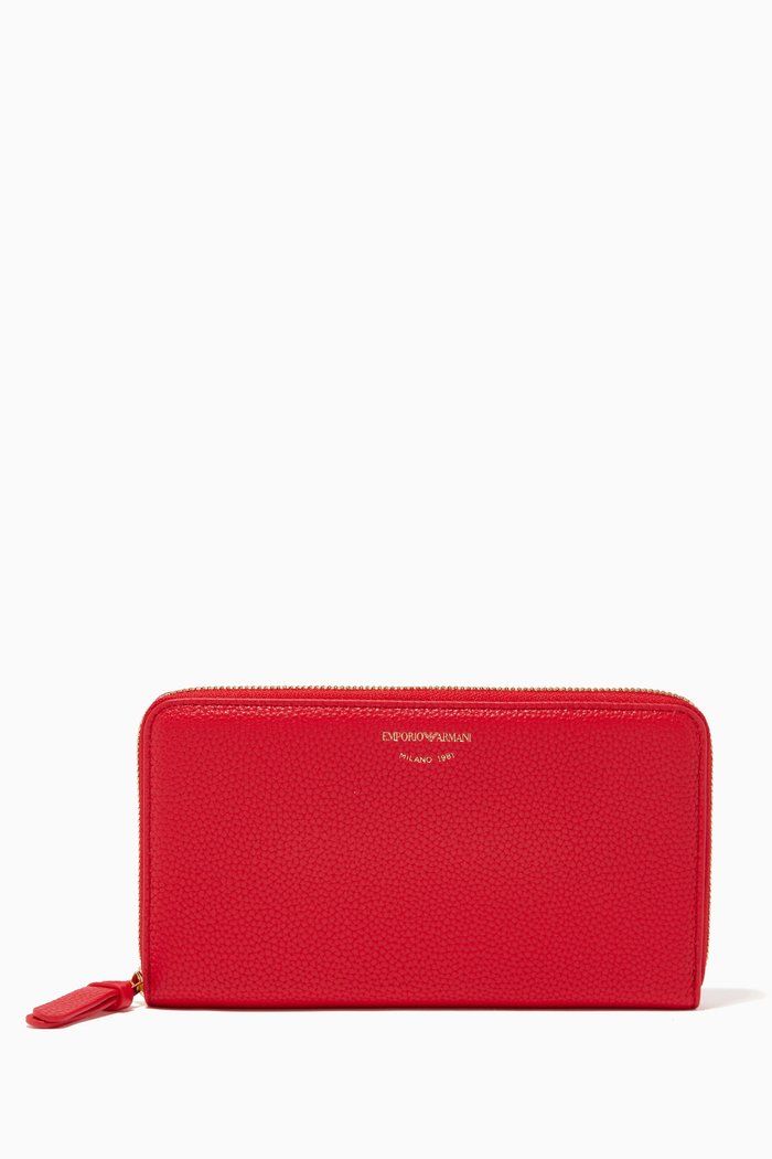 

Zip Around Wallet in Grained Leather, Red
