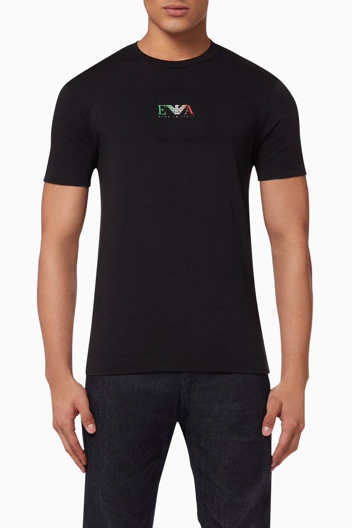 

Micro Eagle Tri-Coloured Jersey T-Shirt, Black
