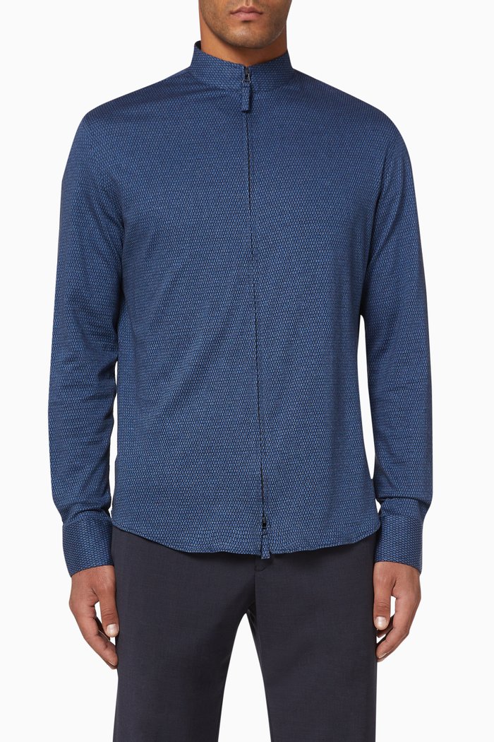 

Guru Collar Cotton Shirt, Blue