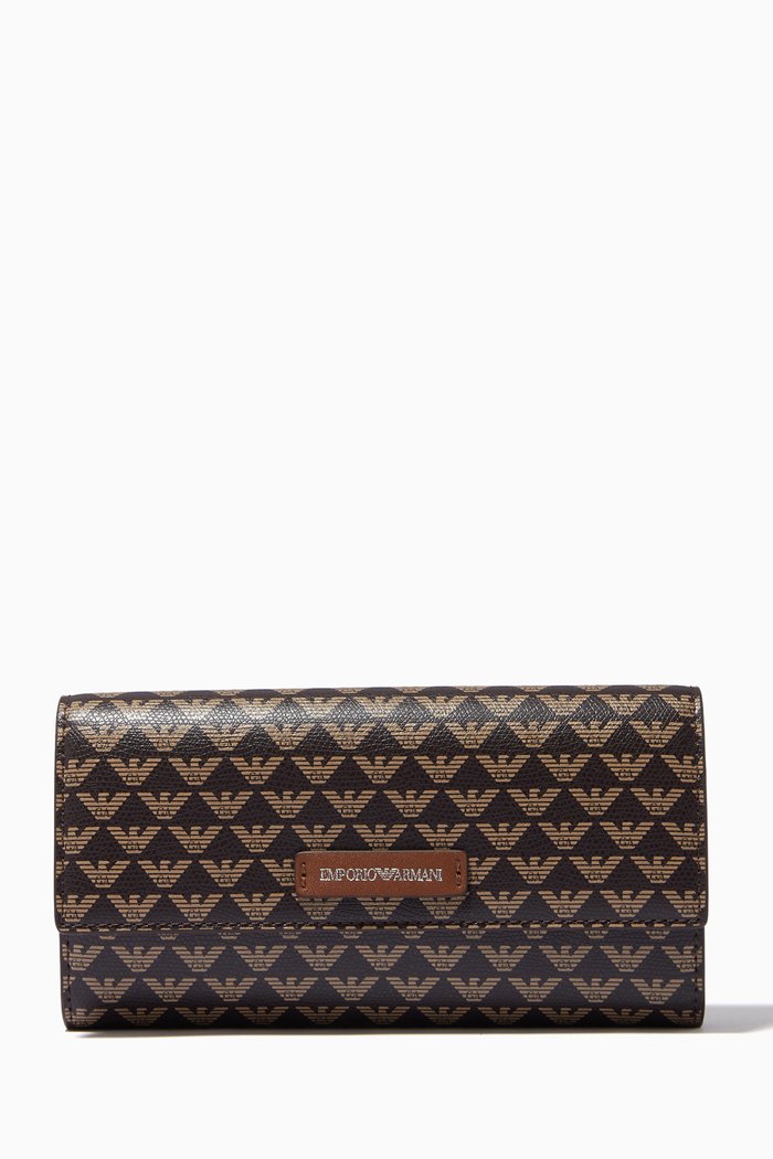 

Monogram Wallet in Faux Leather, Brown