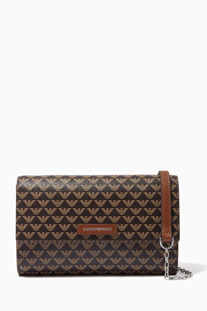 

EA Monogram Mini Shoulder Bag in Eco Leather, Brown