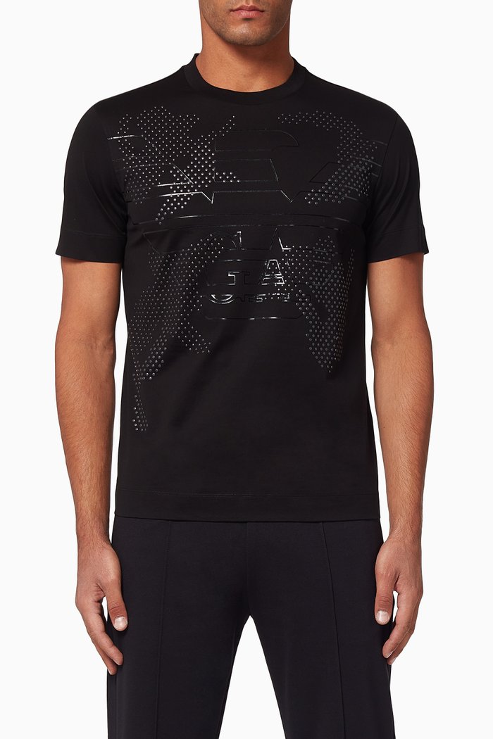 

GA Macro Eagle Studded Jersey T-Shirt, Black