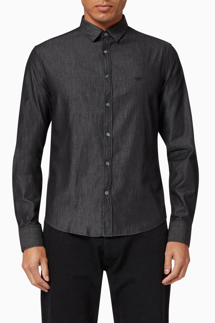 

EA Micro Eagle Denim Shirt, Black