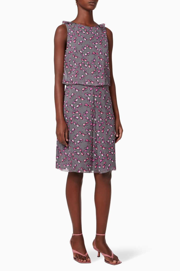 

Printed Sunglasses Chiffon Dress, Grey