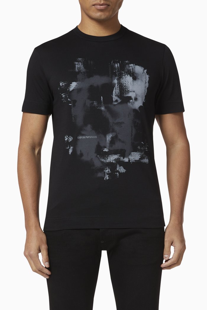 

Watercolour Eagle Logo Cotton T-Shirt, Black