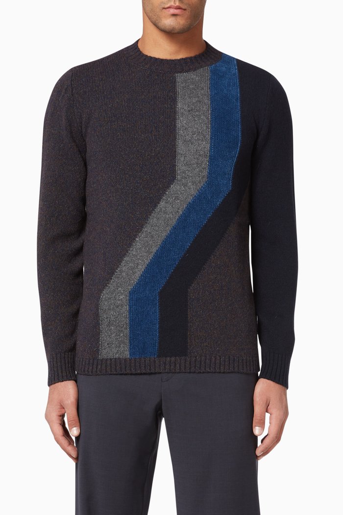 

Geometric Intarsia Alpaca Wool Jumper, Blue