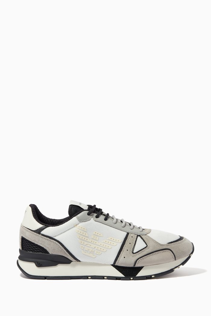 

EA Eagle Striped Sneakers in Cordura & Leather, Neutral